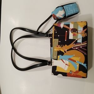 Vintage Strutting Woman Handbag with Rhinestone Accents